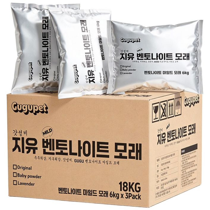 구구펫 마일드 벤토나이트 고양이 모래 18kg 대용량, 무향, 3개, 6kg