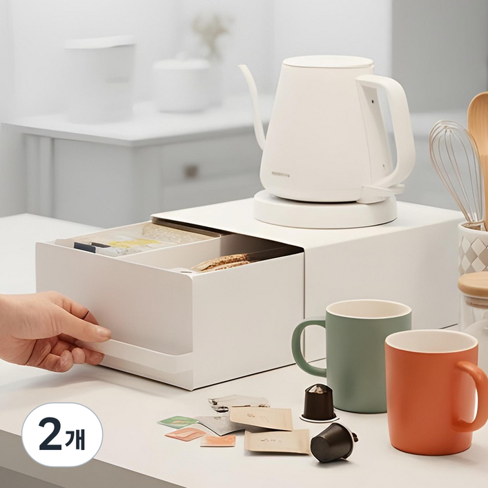 MARCH 철제 슬라이드 수납함, 2개, 퓨어화이트