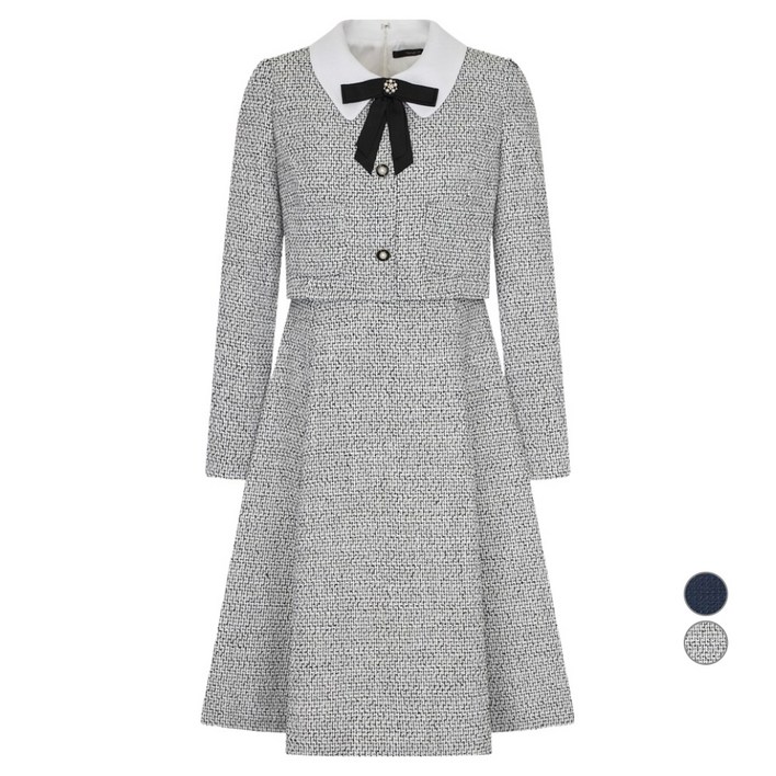 케네스레이디 여성용 판도르 배색 카라 브로치 원피스