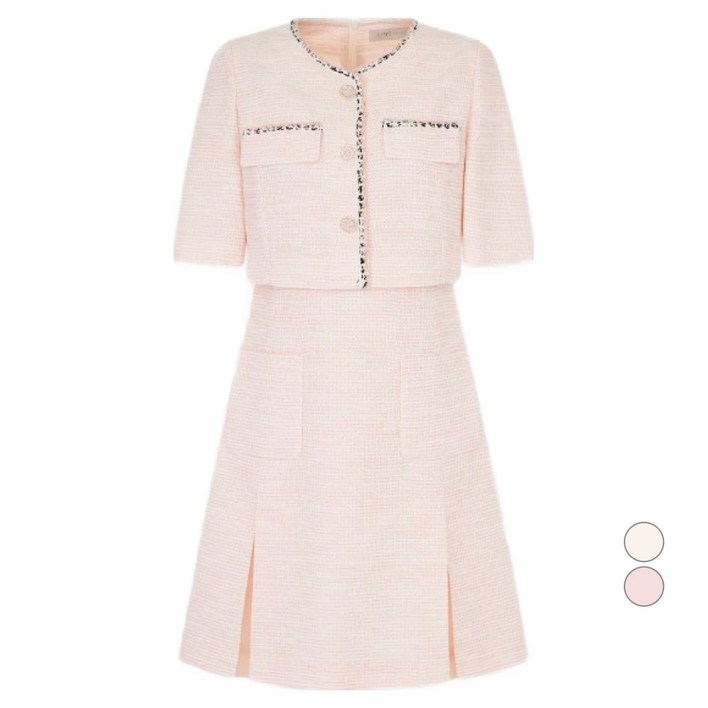 라인어디션 여성용 자바라 테이프 트위드 미니 원피스