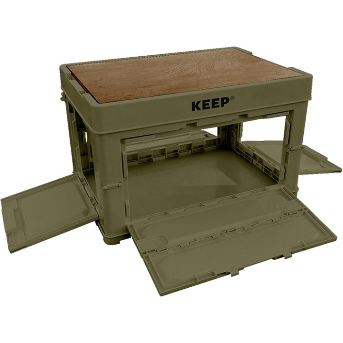 KEEP 캠핑 다용도 4면 멀티 오픈형 폴딩 박스 60L + 우드 상판 세트