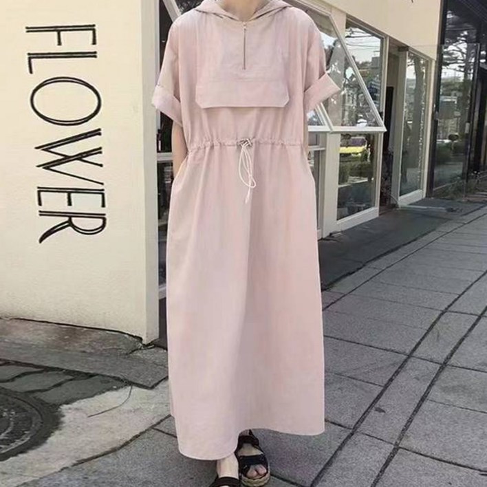 페이퍼먼츠 스트링 집업 포켓 롱 슬릿 원피스 22562