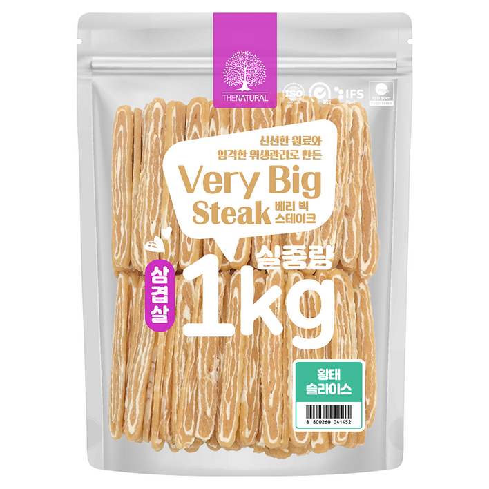 더내추럴 강아지 베리빅 삼겹살 스테이크 간식, 황태슬라이스, 1kg, 1개