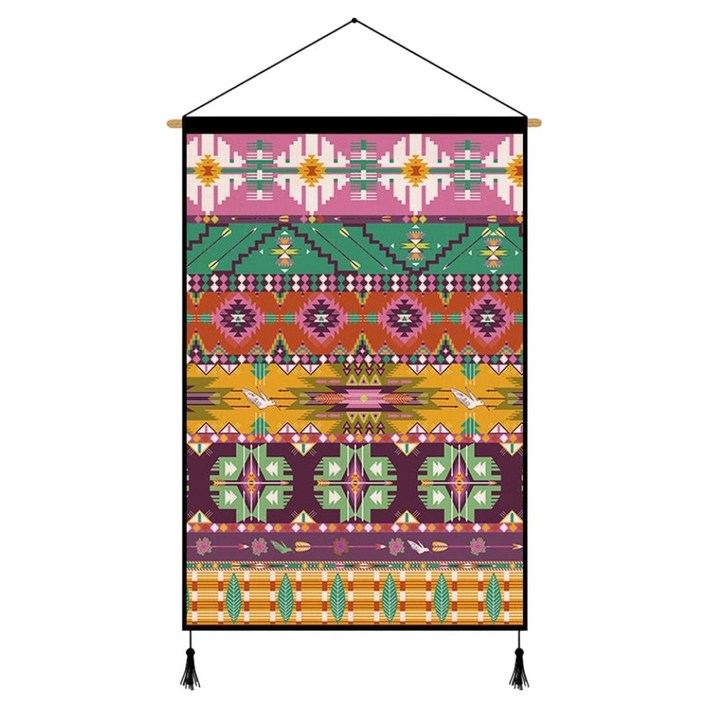 라보비아 보헤미안 컬러 패턴 패브릭 우드바 벽걸이 인테리어 타피스트리