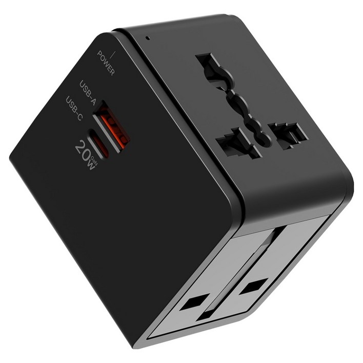 누아트 Gan PD 20W 고속충전 해외 여행용 멀티 어댑터 2포트 C타입  USB 포트 블랙, 1개