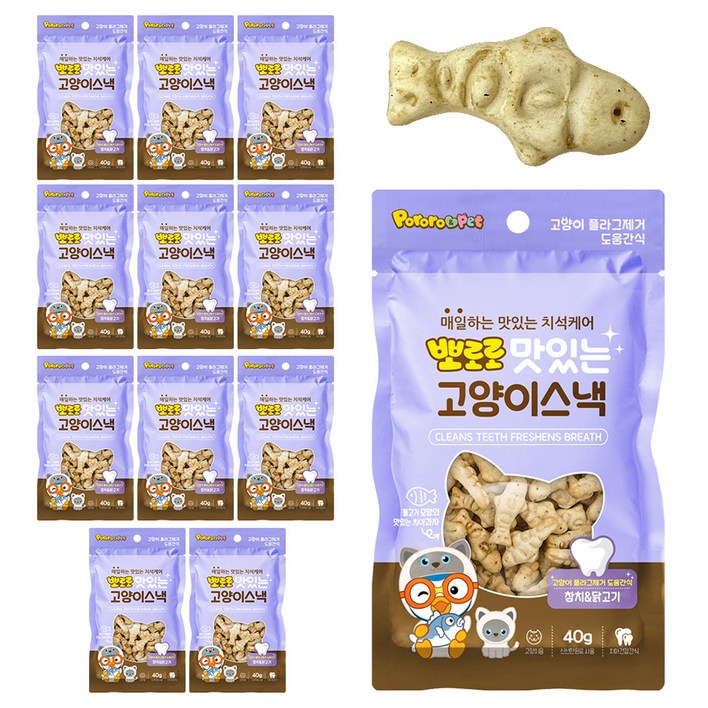 에이비에스엘 고양이 뽀로로 맛있는 스낵, 혼합맛참치닭고기, 40g, 12개