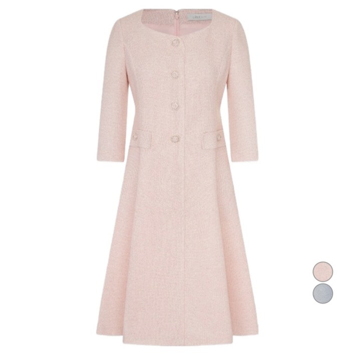 라인어디션 여성용 스퀘어넥 쥬얼버튼 트위드 원피스