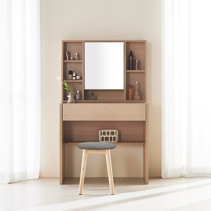 파로마 에일리 수납 화장대 800  원목쿠션스툴, 오크  트위트블랙