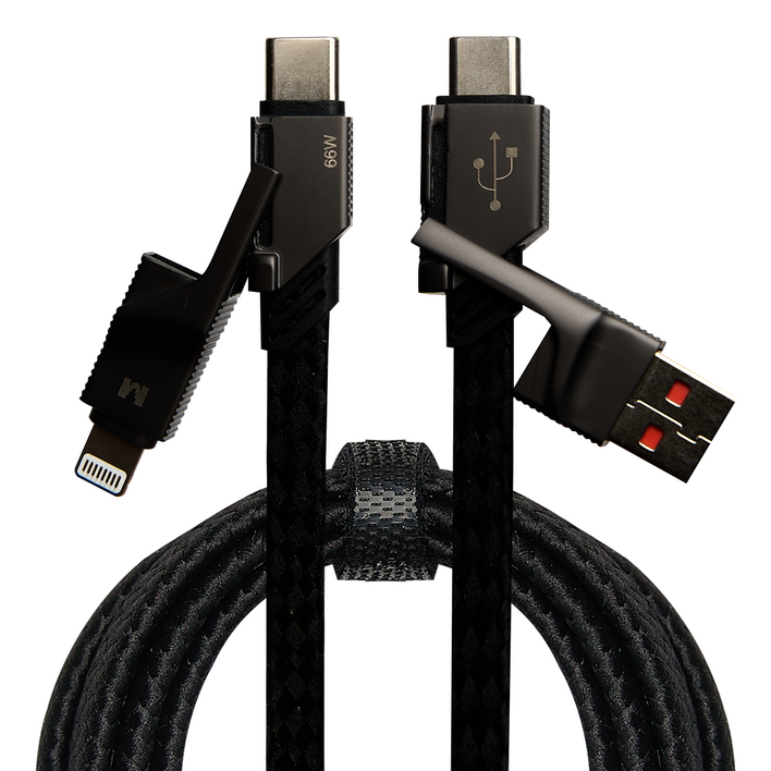 메이튼 4in1 쿼드러플 C to C 8핀 라이트닝 usb 타입 고속 충전케이블, 블랙, 1개, 1.5m