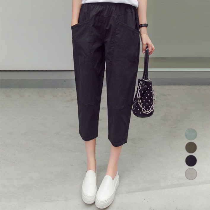 유니제이 여성용 코튼 밴딩 8부 배기팬츠