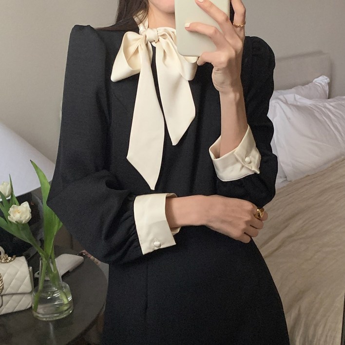 타니즈 여성용 키슈 하객룩 투타입 타이 원피스