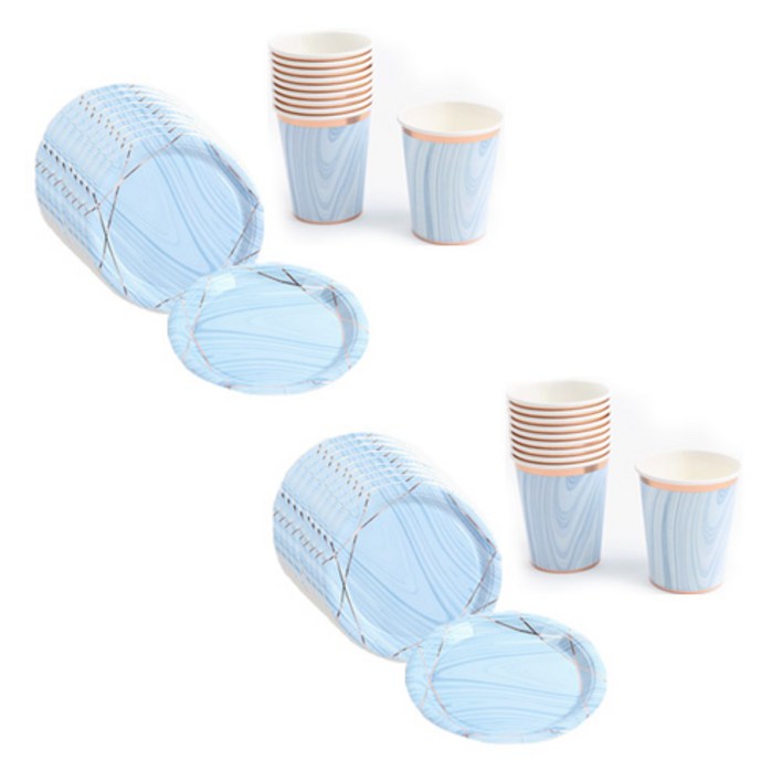 파티해 감성 파티접시 18cm 20p + 파티컵 20p 세트 마블블루