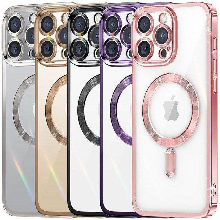 리빙그레이 아이폰14 프로 플러스 프로맥스 맥세이프 카메라 보호 풀커버 메탈릭 컬러 투명 케이스