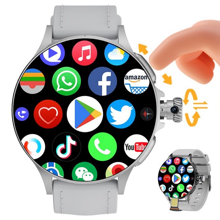 신형 5G LTE 셀룰러 스마트워치 1.95' Amoled 750*750 HD 해상도에 지문 터치 인코더 신축 회전 카메라 영상통화 GPS 와이파이 블루투스 스마트워치.