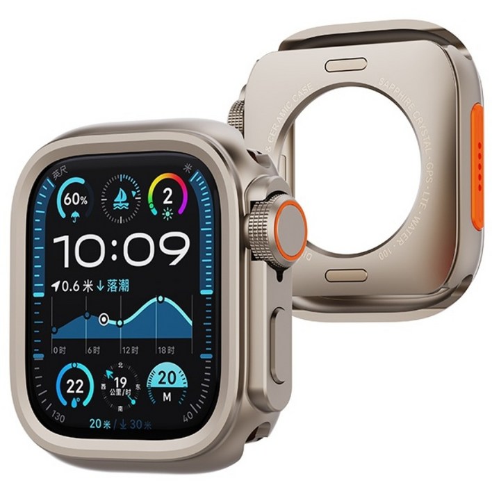 PZOZ 애플워치 호환 메탈 범퍼 케이스 외관을 울트라로 변경, 티타늄골드, 1개
