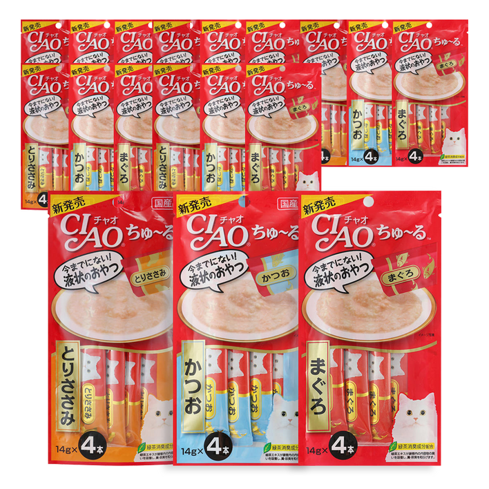 이나바 고양이 챠오츄르 간식, 72개, 참치+가다랑어+닭가슴살, 14g