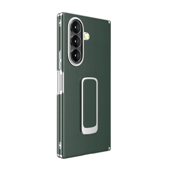 YINUO 갤럭시 Z 폴드 천연 가죽 슬림 그립 360도 각도 조절이 거치대 듀얼 중축 힌지 보호 후면 케이스