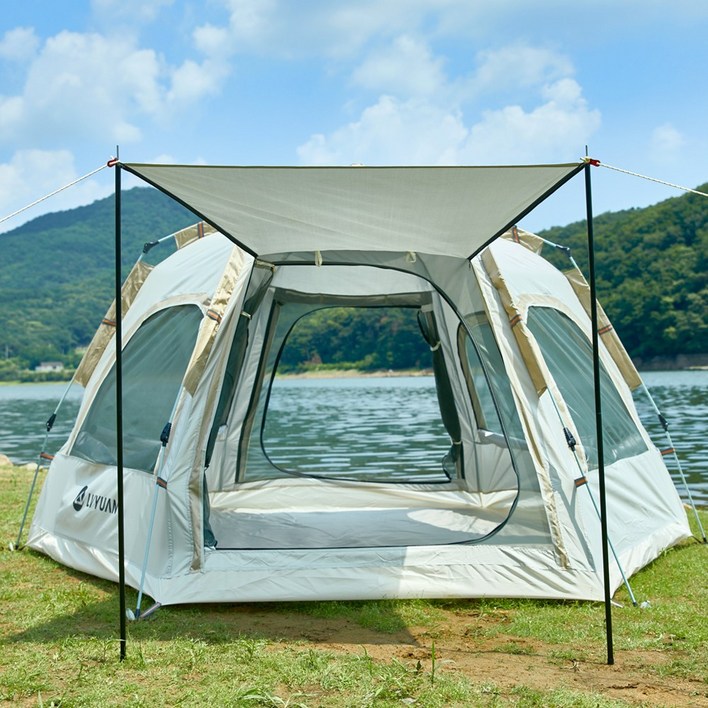 녹원 원터치텐트 전체개방 그늘막 육각 대형 돔텐트, 혼합색상, 34인용