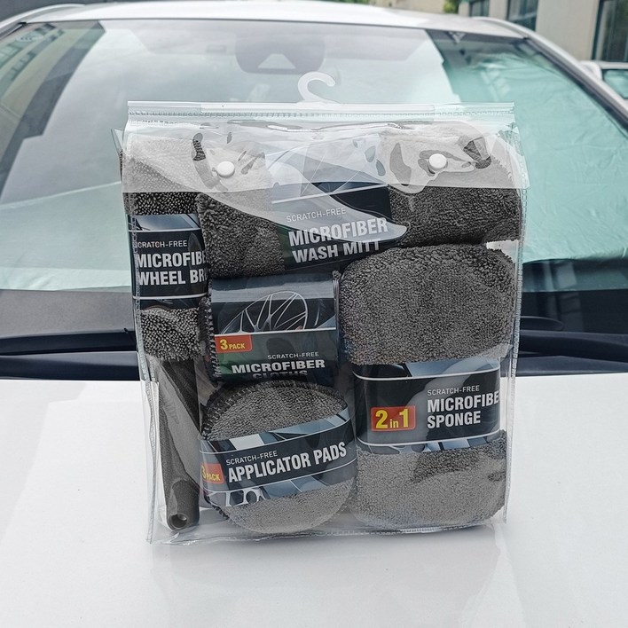 재고 정리 세일자동차 미용 청소세트 , 가정용 세차 핸드글로브, 수건, 닦는 수납, 왁스 바르는 스폰지, 휠훅 브러시 자동차   셀프세차  품세트 새차선물