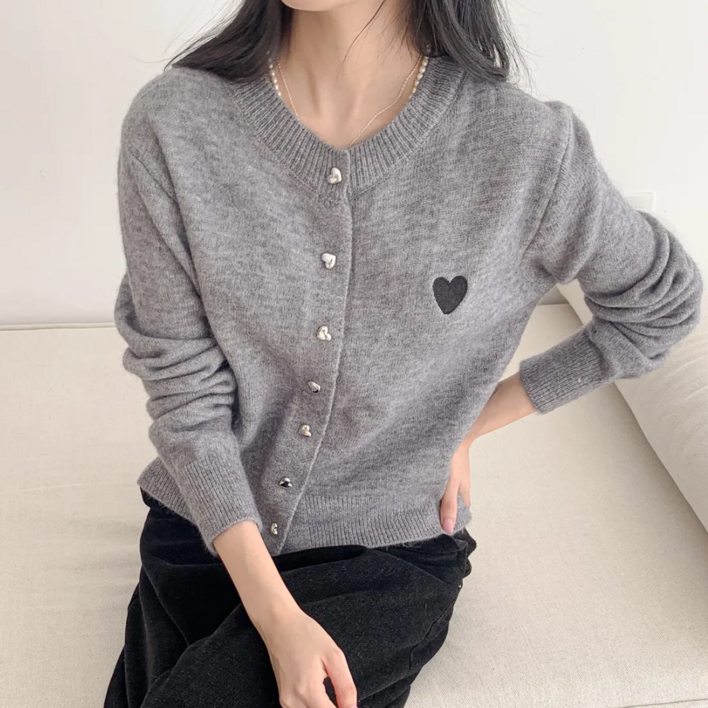 드라엘 여성 니트 가디건 라운드넥 하트단추