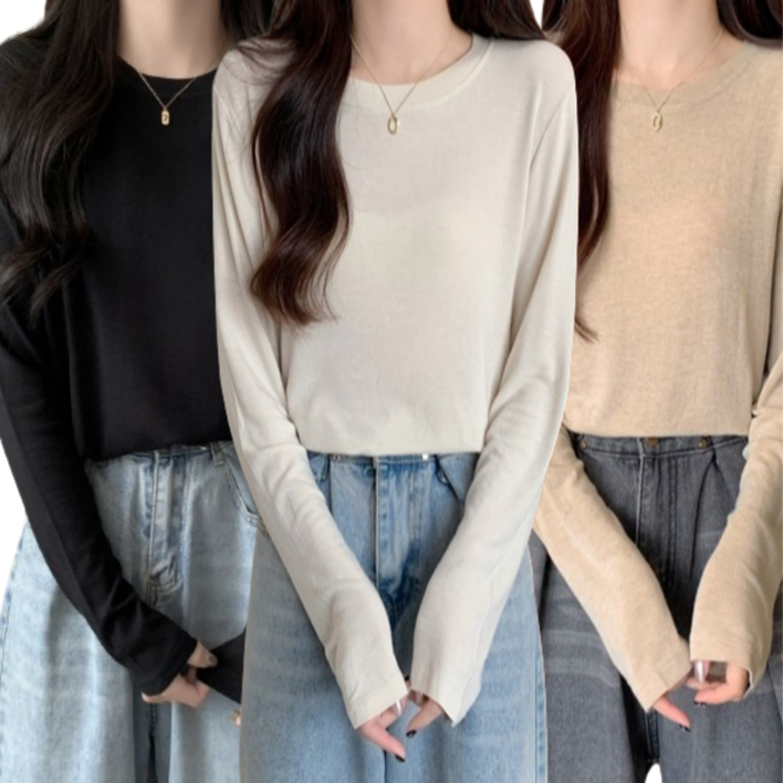 옐로우 피치 베이직 라운드 긴팔 티셔츠 총3p 111