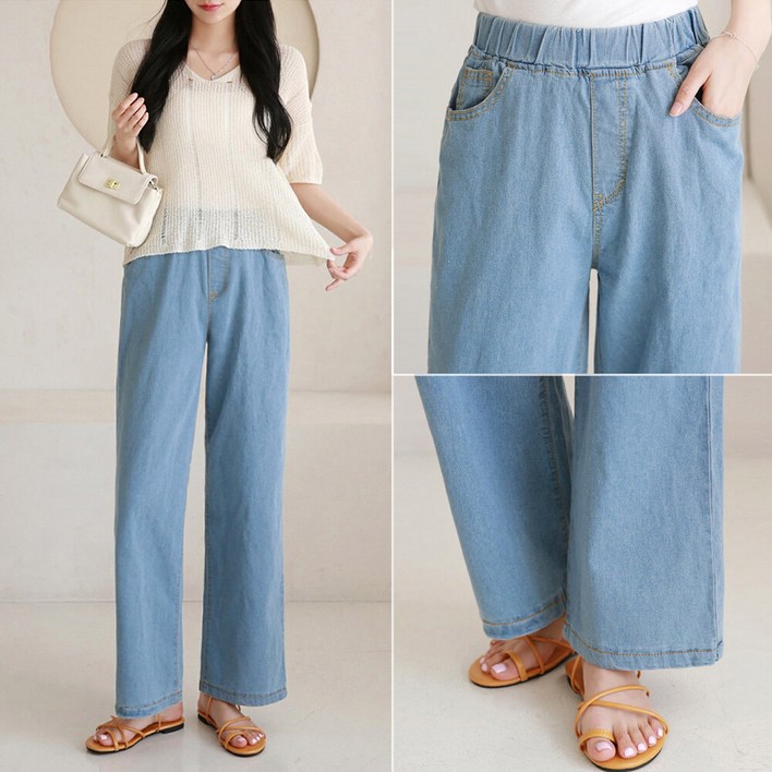 비비드글램 썸제이 와이드 밴딩 데님 M-XL 여름 청바지 편안한 쿨