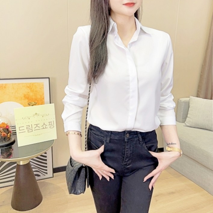 핫스윗 고급 여자흰셔츠 흰색블라우스 히든버튼 남방 셔츠