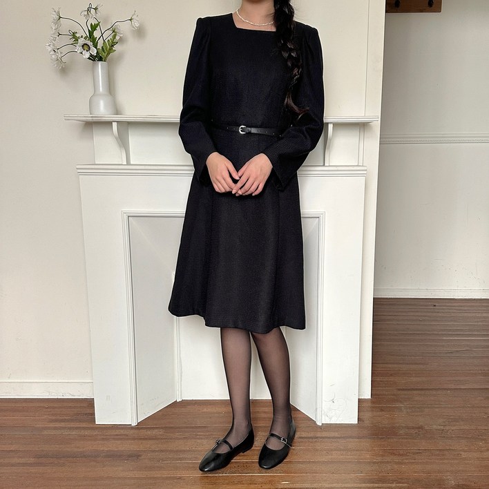 [S~XXL] 빅사이즈 스퀘어넥 트위드 결혼식 하객 원피스 상견례 정장 키작녀 하객룩