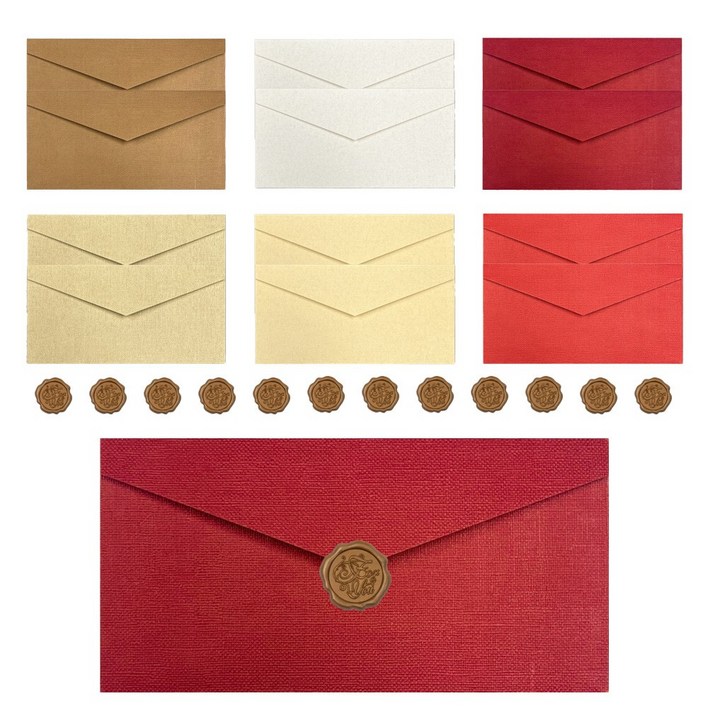 일상가 고급 린넨 현금 봉투 6종 실링 밀랍 스티커 세트 용돈 봉투, 12개, 혼합색상