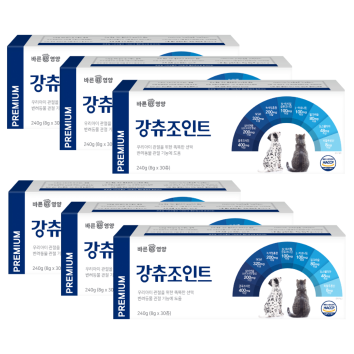 바른뉴트리펫 강츄조인트 강아지 고양이 관절 슬개골 영양제 콘드로이친, 30정, 뼈/관절강화, 6개