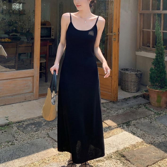 SOSISI 여성 여리핏 A라인 끈 나시 롱 니트 원피스 41230