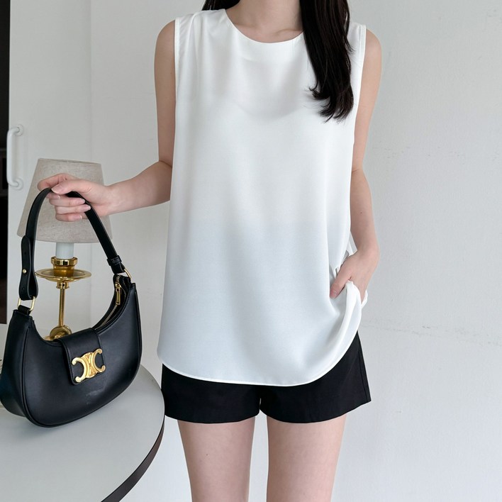 여름 여성 쉬폰 라운드넥 민소매 블라우스 국내 생산 빅사이즈 정장 이너 나시 66110