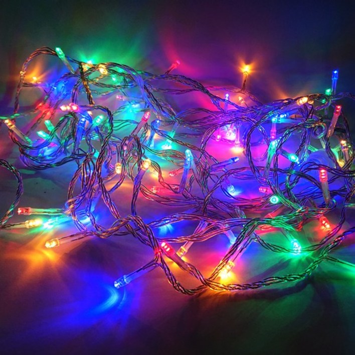 선세이브 LED 은하수전구 100구 투명선+정류기 세트 크리스마스 트리 전구 캠핑 조명 무드등, RGB(4색)