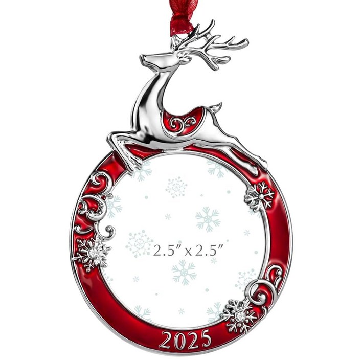 2025 크리스마스 트리 장식 반려동물 사진을 위한 2 5X2 5인치 포토 프레임 삽입물이 있는 장식용 매달린 홀리데이 기념품 펜던트 사슴