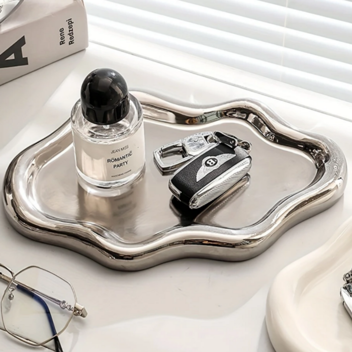 으로마켓 인테리어 곡선형 실버 악세사리 트레이