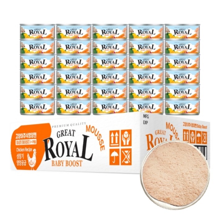 프리미엄로얄 그레이트 베이비 고양이 부스트 무스 주식캔, 닭, 60g, 30개