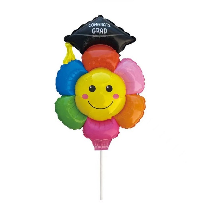 올리브파티 대형 리본 졸업 학사모 데이지 스틱 막대 풍선 세트, 3개, 레인보우