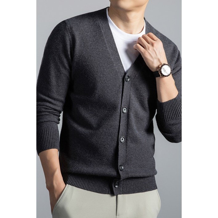 남성 가을 겨울 퓨어컬러 캐주얼 울 가디건