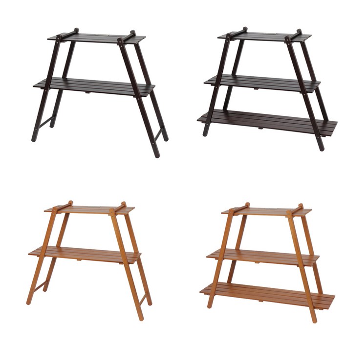 몽크로스 캠핑 원목 우드 쉘프 선반, 1개, 2단, 다크브라운