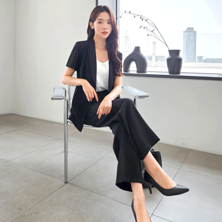 여성 반팔 정장 세트 상하복 셋트 자켓 긴바지 셋업 일자핏 이안