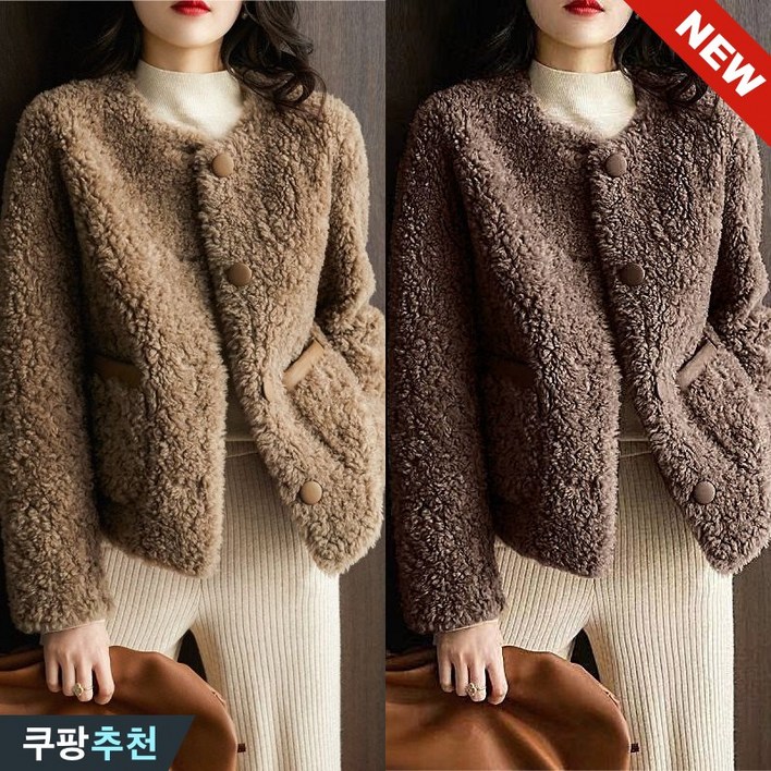 (우아한 추천) 여성 빅사이즈 라운드넥 뽀글이 털코트 자켓 겨울 날씬해보이는 슬림핏 융털 후리스 아우터 따뜻한 외출 큰옷 여성의류 3xl 단아한 루즈핏 데일리 퍼 숏 잠바 77