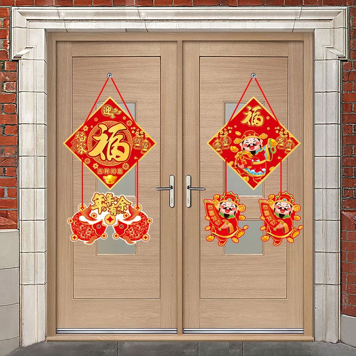 2026 말띠 중국 설날 현수 장식 집문 웰컴 싸인 행운 문구 오너먼트 고품질 종이 제작 간편 설치 설날 장식품