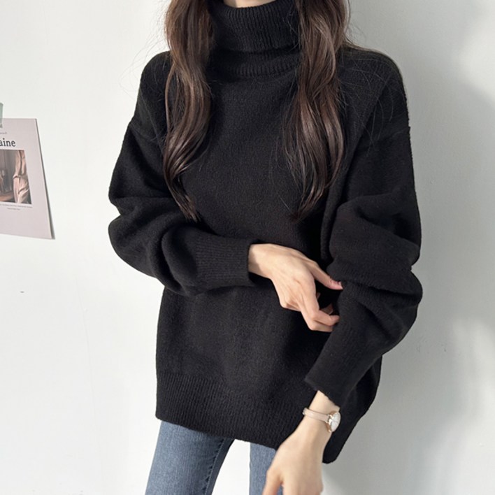 바이단미 MADE 여성용 스웨터 박스 폴라 니트 30대여자옷