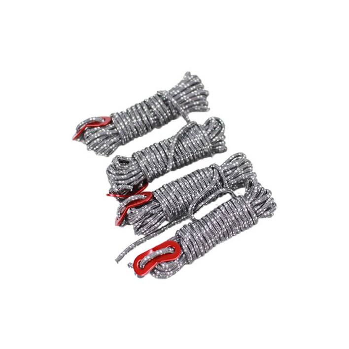 KOOLMAN쿨맨 다용도 캠핑 반사 스트링 4mm 4M 스토퍼포함 4개, 반사 스트링4mmx4M  그레이 4개