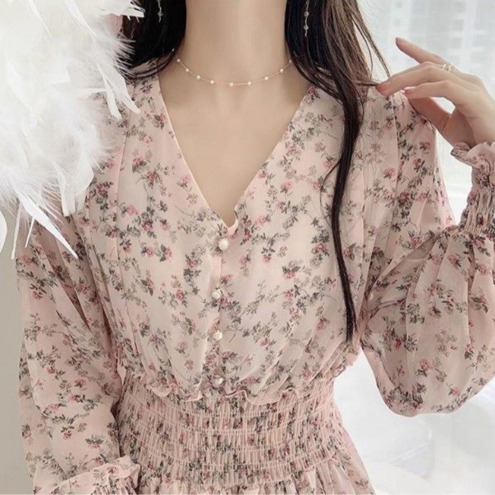 러블리 잔꽃무늬 여성 쉬폰 원피스 FFFd