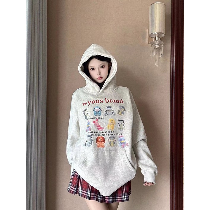 면혼방슬림310g/기모410g가을겨울후드여프린트