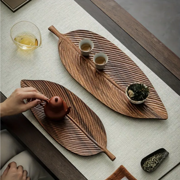 다용도 내추럴 감성 잎사귀 원목 트레이