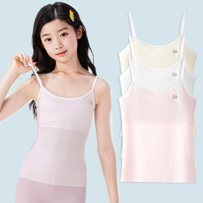 NUNUHANA 주니어 성장기 끈나시 여아 1단계 브라 런닝 3종세트 Z103