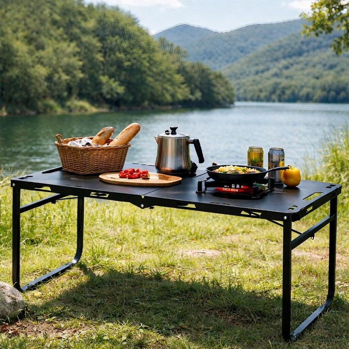 모아캠프 접이식 폴딩 캠핑테이블, 블랙 고정형