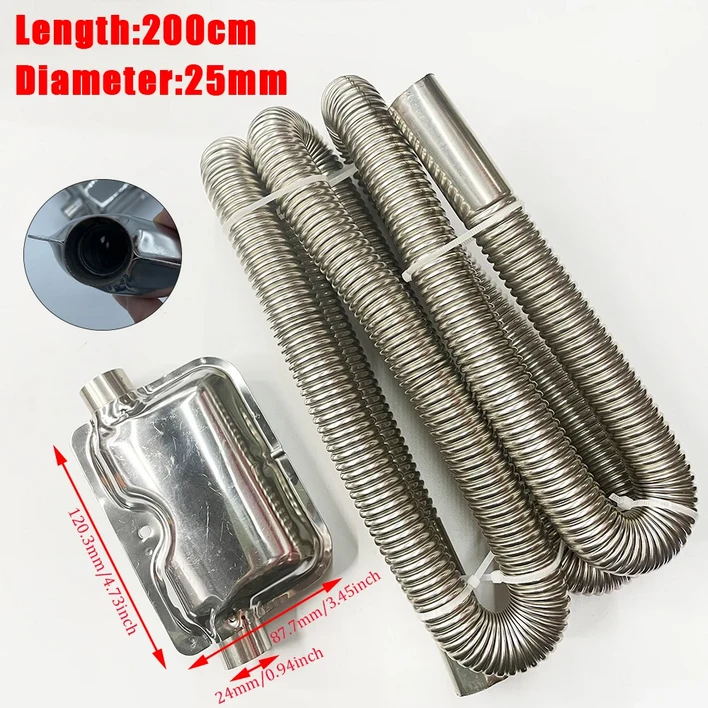 200cm 자동차 공기 디젤 주차 히터 스테인레스 스틸 배기관 튜브 Webasto Eberspacher 용 클립이있는 24mm